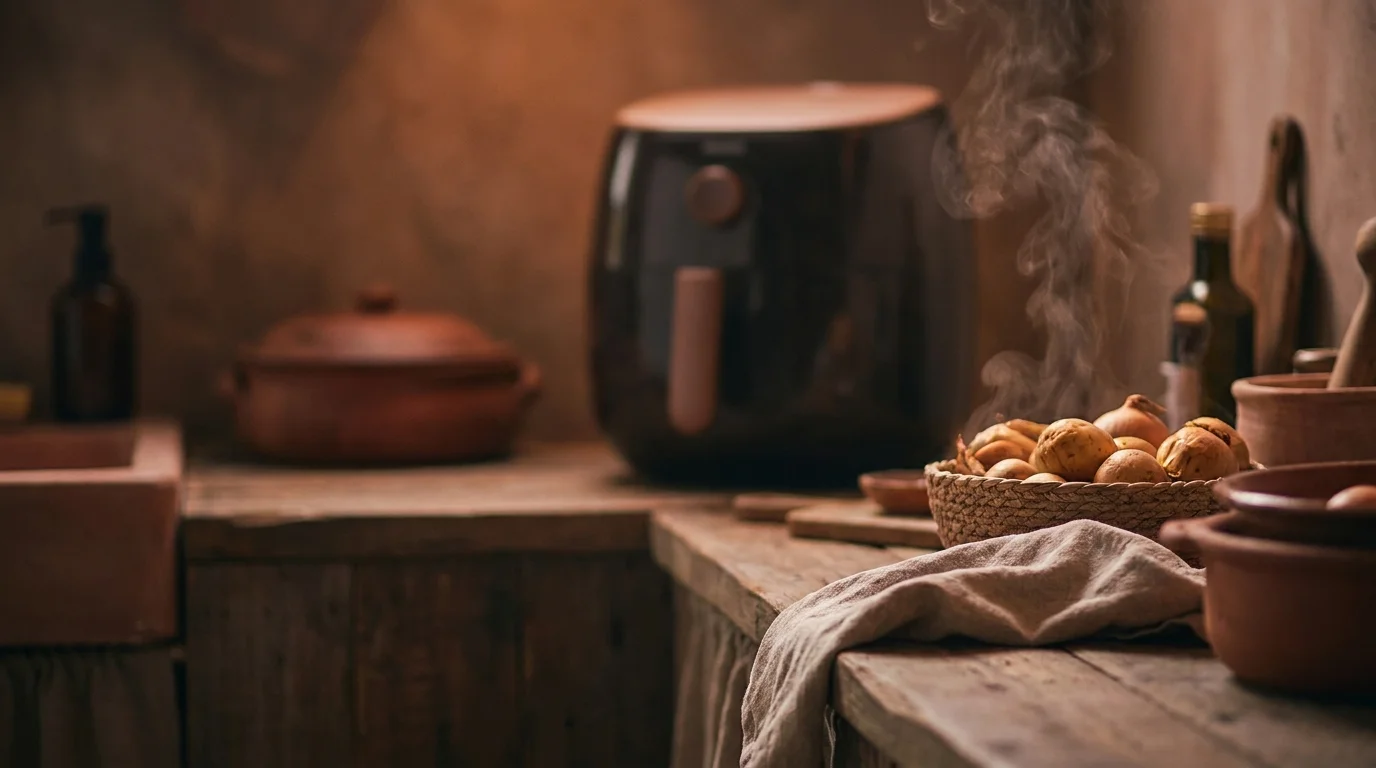 Crispy food fresh out of an air fryer